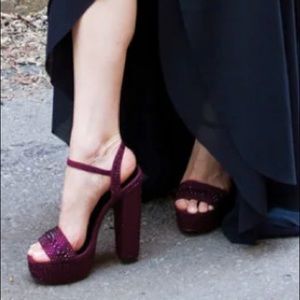 Juicy Couture ladies size 10 burgundy bejeweled platform heels 5 1/2 inches.